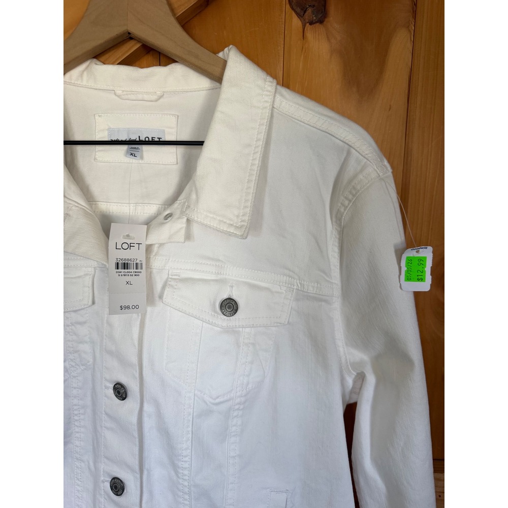 LOFT Denim Jacket White Button Front Trucker Women XL - Picture 11 of 15